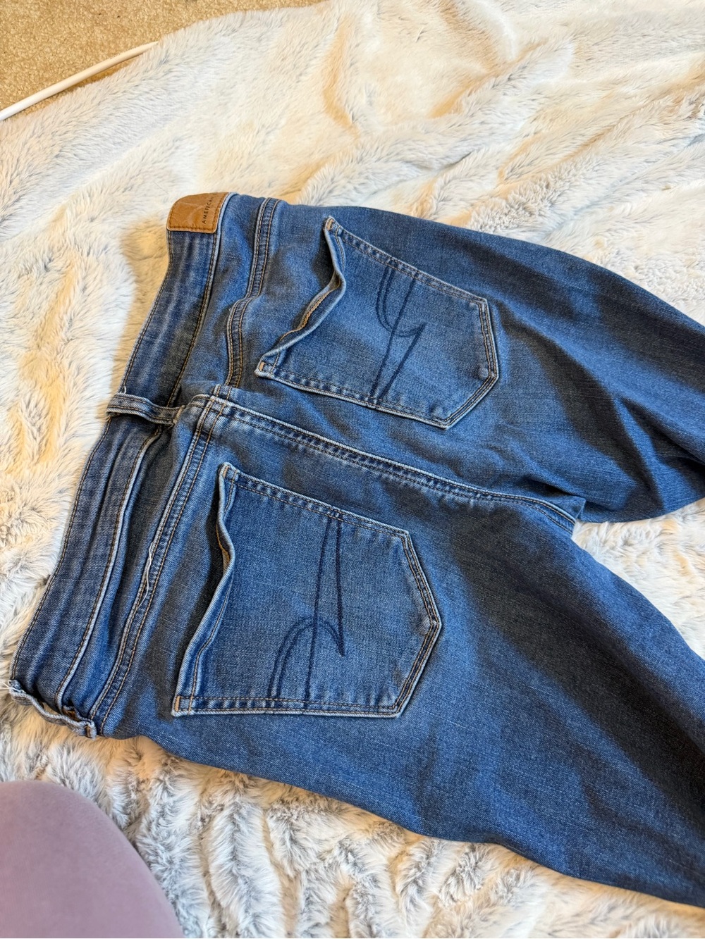 American Eagle Outfitters Medium Blue Denim Jeans with Tan Stitching